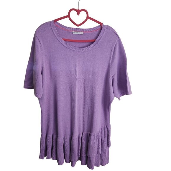 Isaac Mizrahi Purple Elbow Sleeve Double Peplum Hem Tunic Sweater Size XL - Picture 1 of 5